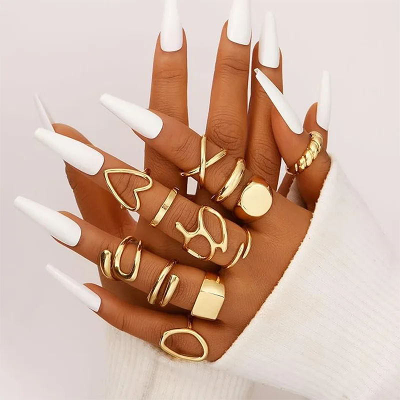 خاتم أزياء نسائي مطلي بالذهب الحقيقي